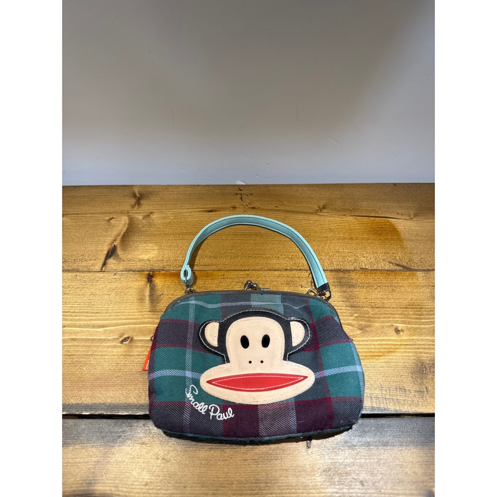 Small Paul By Paul Frank Julius Monkey Plaid Kiss Lock Purse Y2K Mini Hand Bag